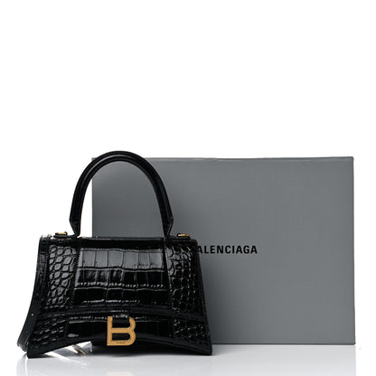 Balenciaga Shiny Calfskin Crocodile Embossed Small Hourglass Top Handle Bag Black 14 of 14