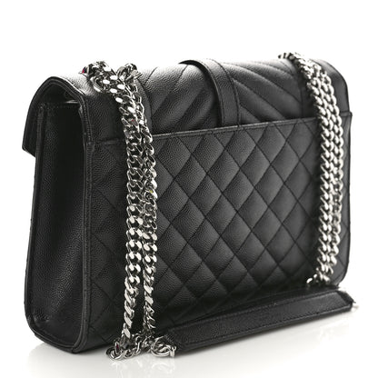 Saint Laurent Grain De Poudre Textured Mixed Matelasse Triquilt Medium Monogram Satchel Black 2 of 8