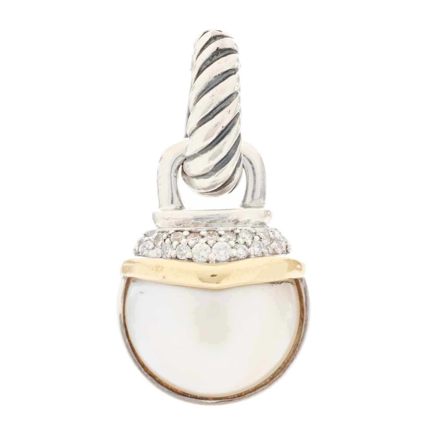 David Yurman Sterling Silver 18K Yellow Gold Diamond Pearl Enhancer Pendant 1 of 4