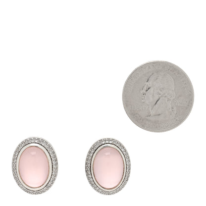 David Yurman Sterling Silver Diamond Rose Quartz 14mm Oval Earrings 2 of 5