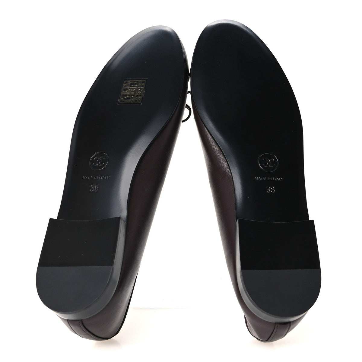 Lambskin Cap Toe CC Ballerina Flats 38 Dark Brown Black