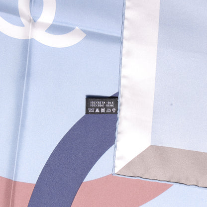 Chanel Silk CC Logo Square Scarf Multicolor Blue 4 of 4