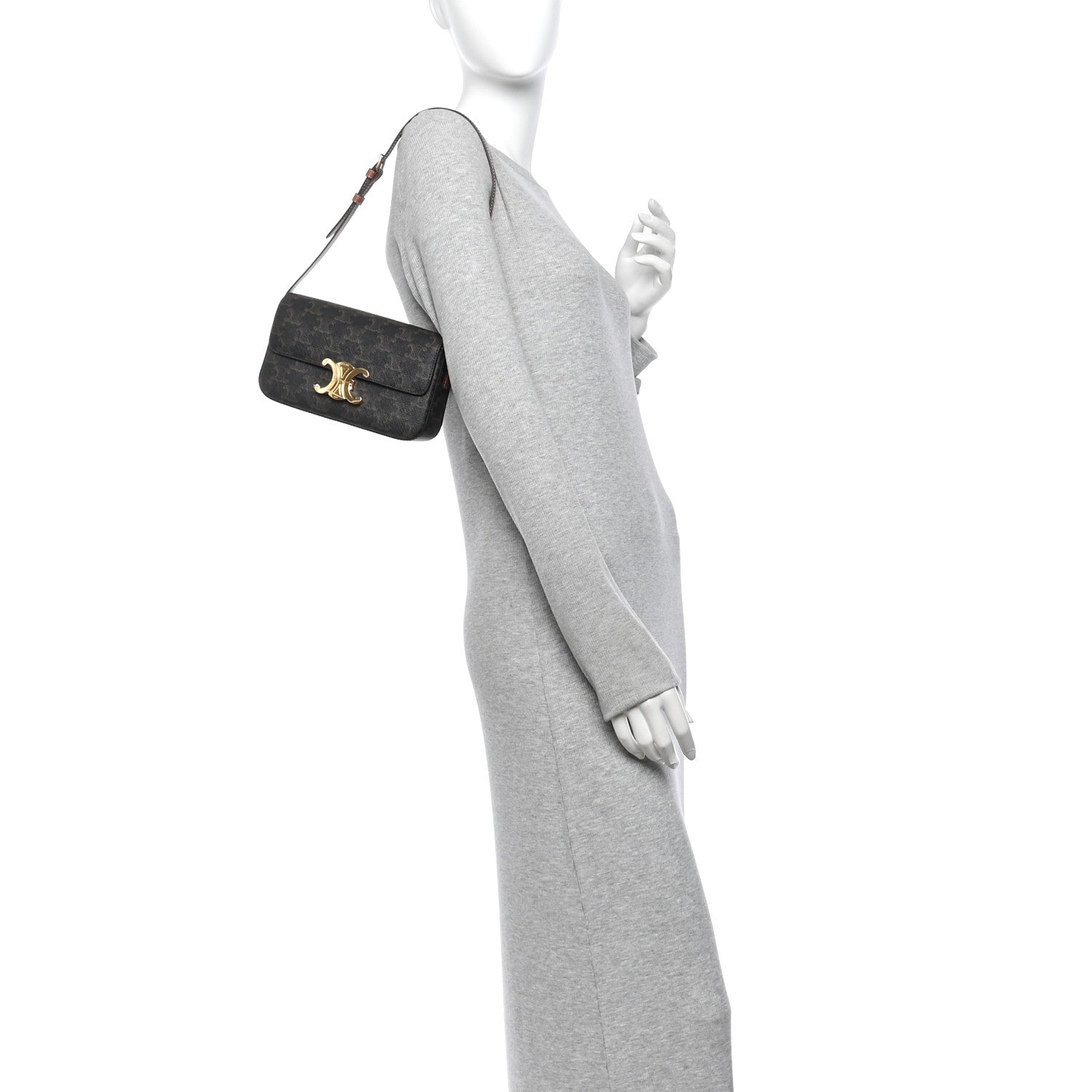 Celine Canvas Calfskin Triomphe Shoulder Bag Tan 2 of 12