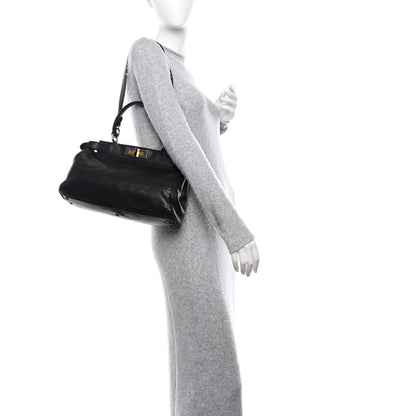 Fendi Goatskin Zucca Medium Peekaboo Iconic Satchel Black Tobacco 2 of 14