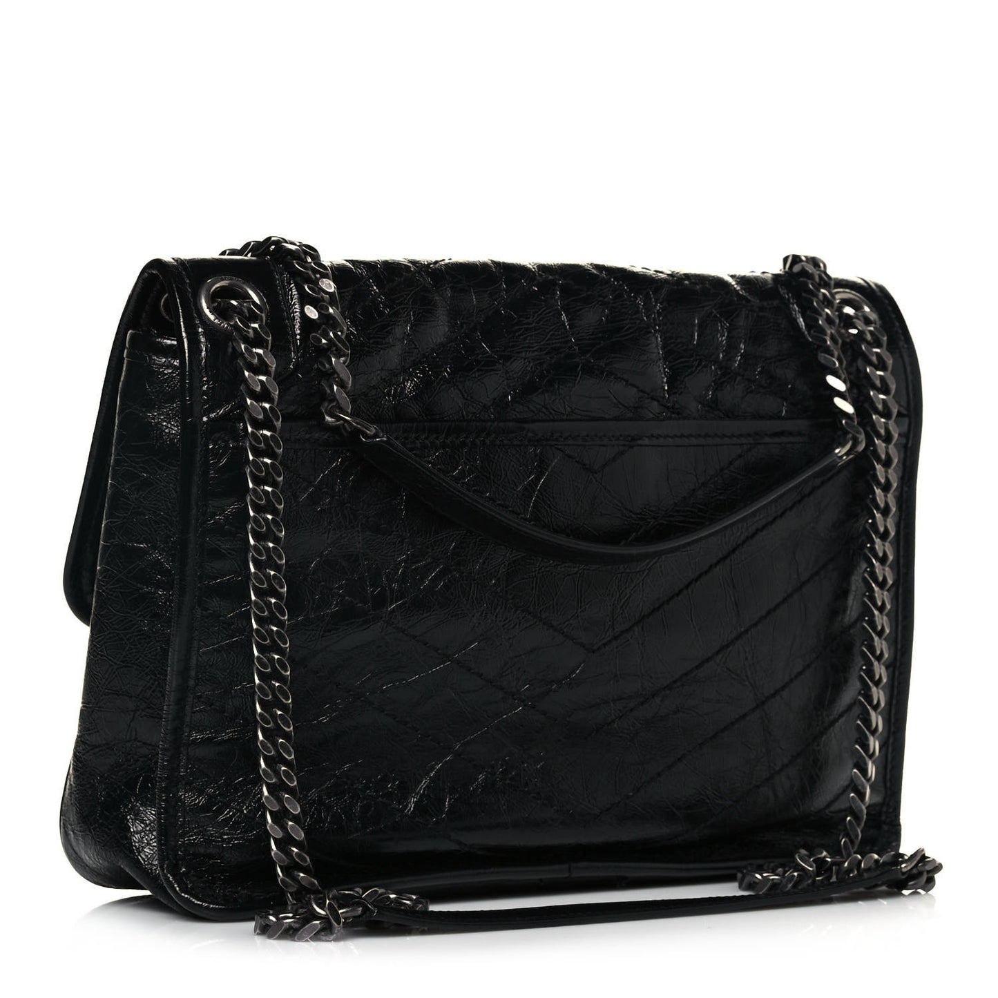 Crinkled Calfskin Matelasse Monogram Medium Niki Chain Satchel Black