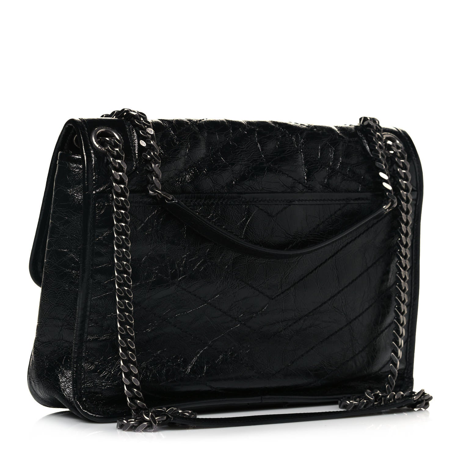 Saint Laurent Crinkled Calfskin Matelasse Monogram Medium Niki Chain Satchel Black 3 of 14