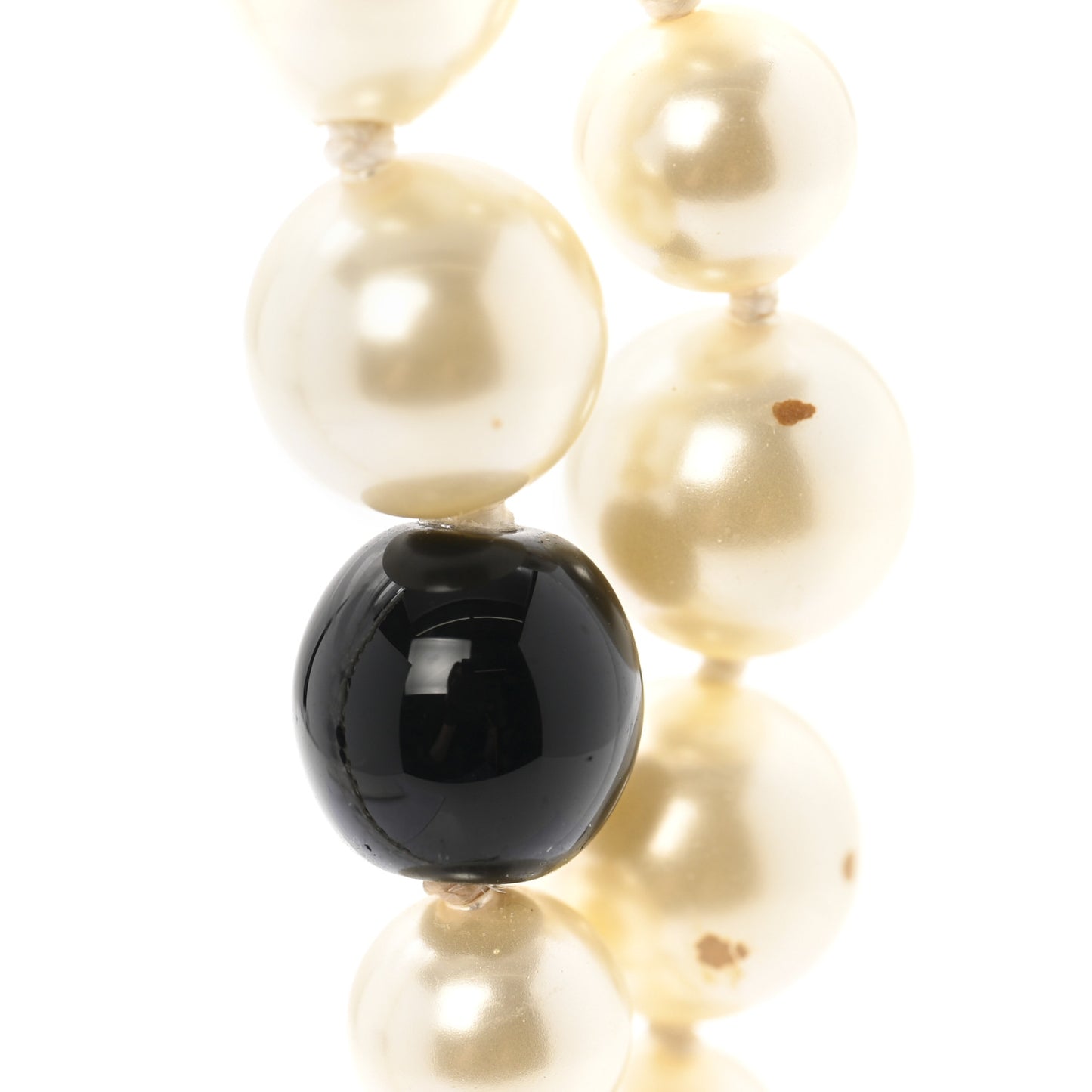 Pearl Resin Crystal CC Long Necklace Black Gold
