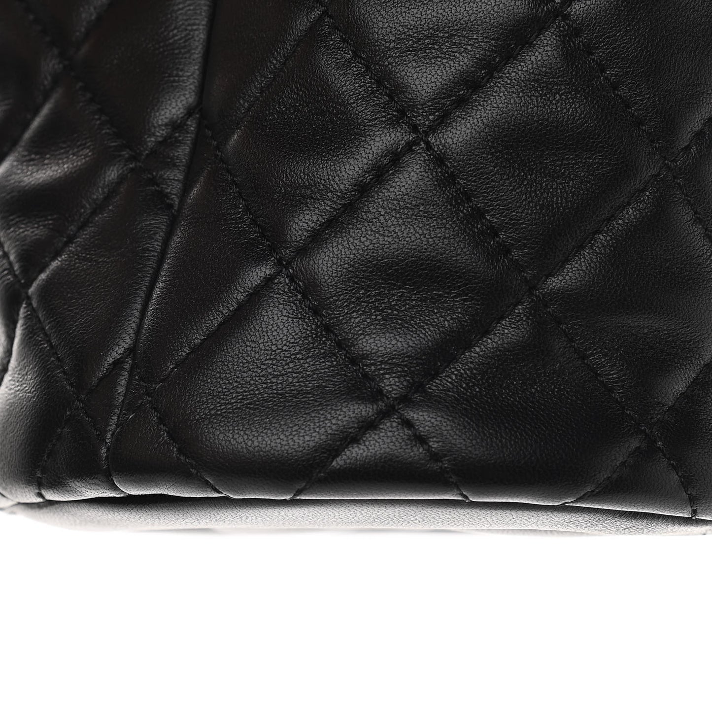 Lambskin Quilted Pearl Crush Drawstring Bag Black