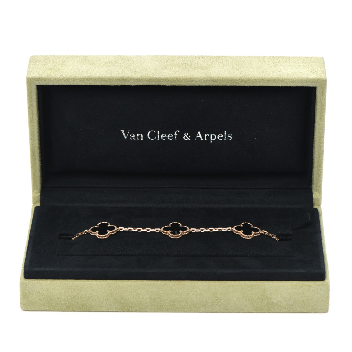 18K Yellow Gold Black Onyx 5 Motifs Vintage Alhambra Bracelet