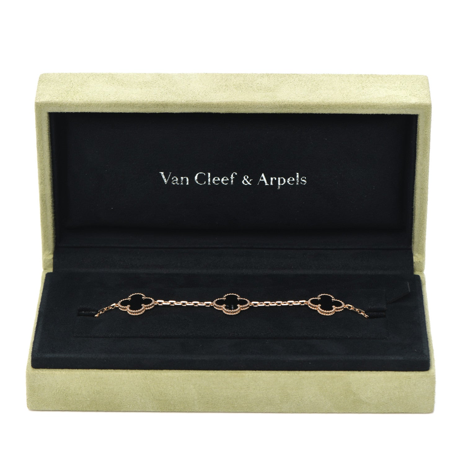 Van Cleef & Arpels 18K Yellow Gold Black Onyx 5 Motifs Vintage Alhambra Bracelet 8 of 8