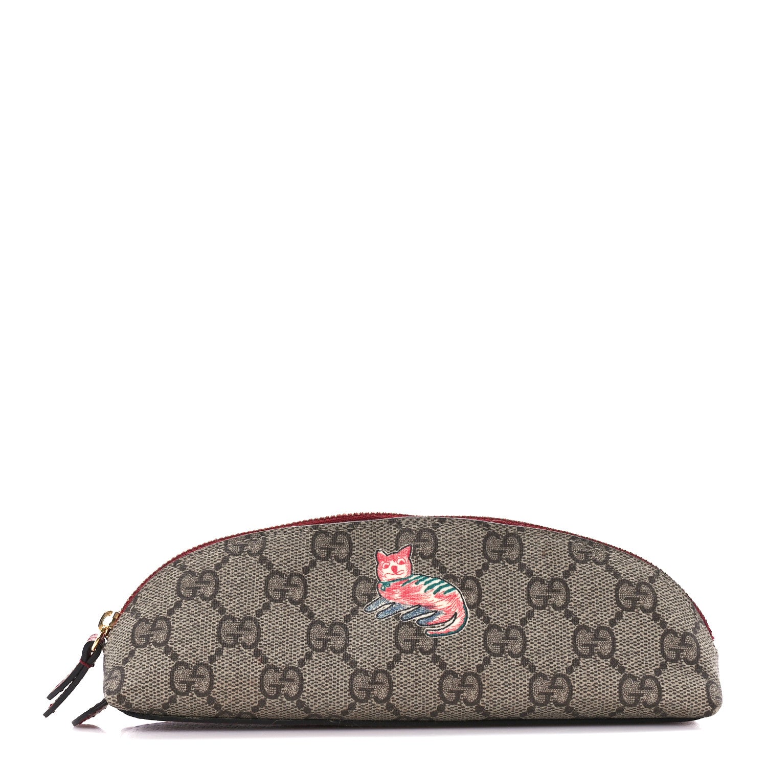 Gucci GG Supreme Monogram Cat Pencil Case Beige Ebony 1400895