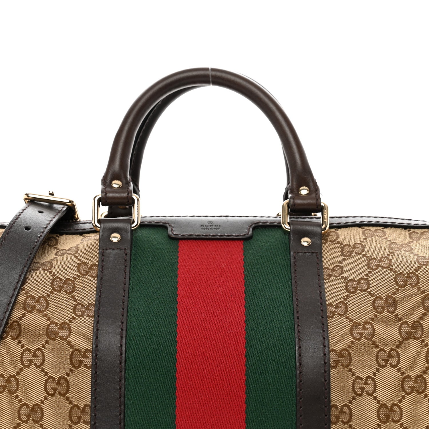 Gucci Monogram Selleria Calfskin Vintage Web Medium Boston Beige Ebony Cocoa 8 of 15