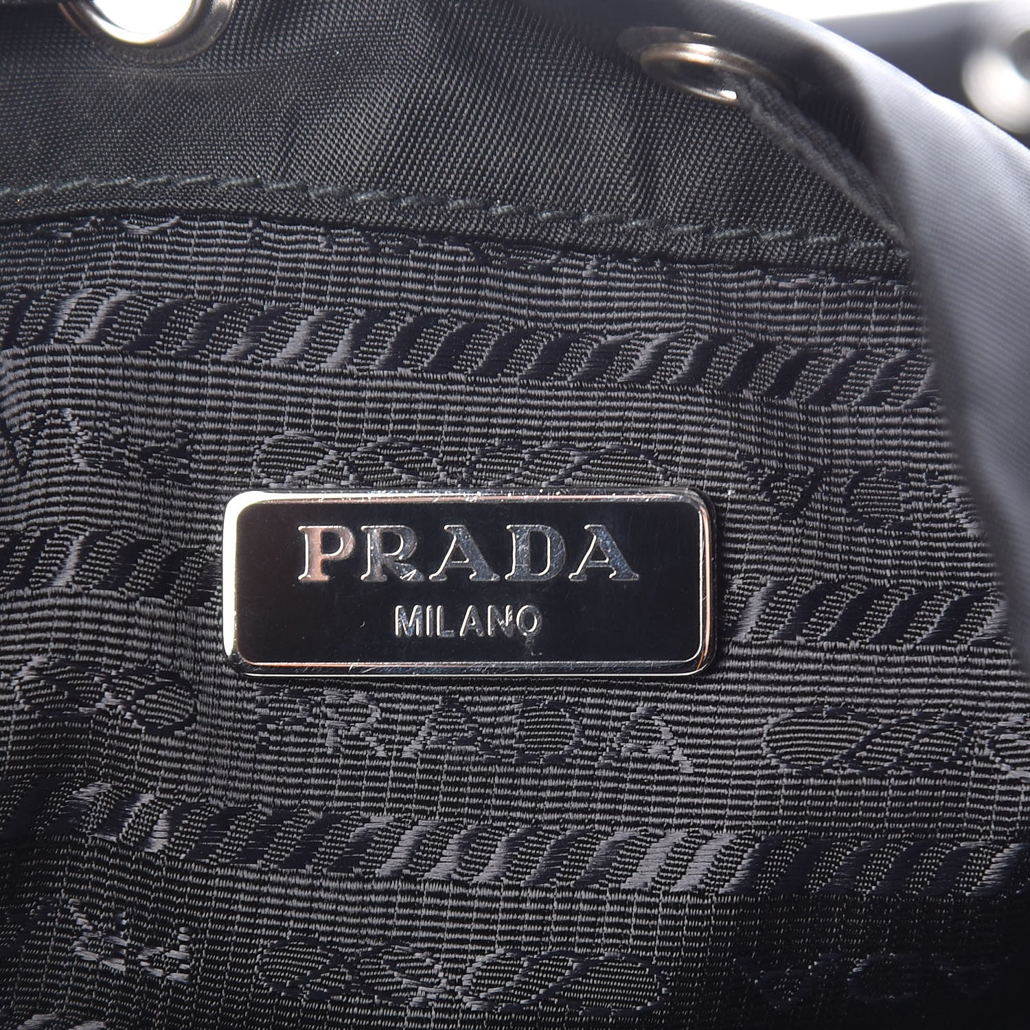 Prada Tessuto Nylon Saffiano Grommets Mini Bucket Crossbody Bag Black 6 of 8