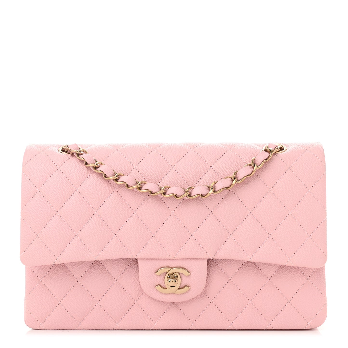 Caviar Quilted Medium Double Flap Light Pink