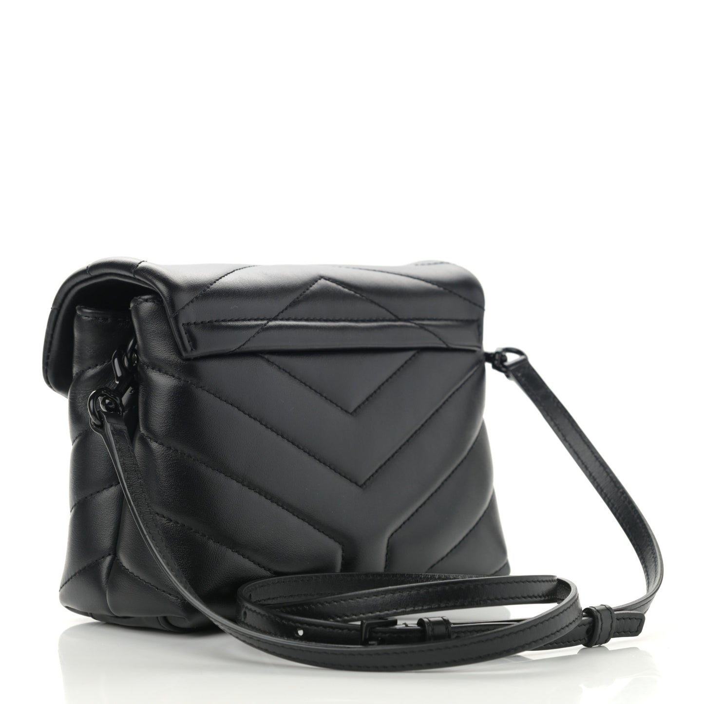 Calfskin Y Quilted Monogram Monochrome Toy Loulou Crossbody Bag Black