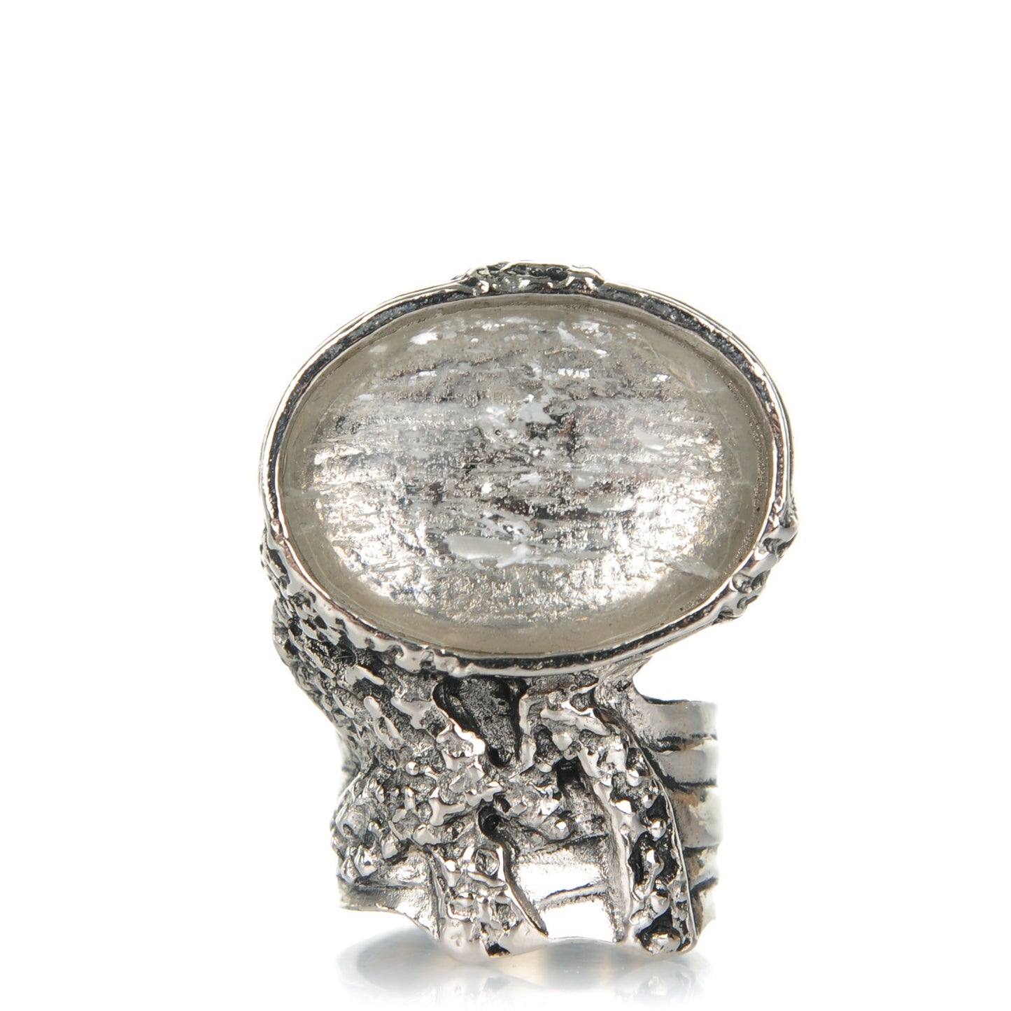 Glass Cabochon Arty Ovale Ring 6 Silver