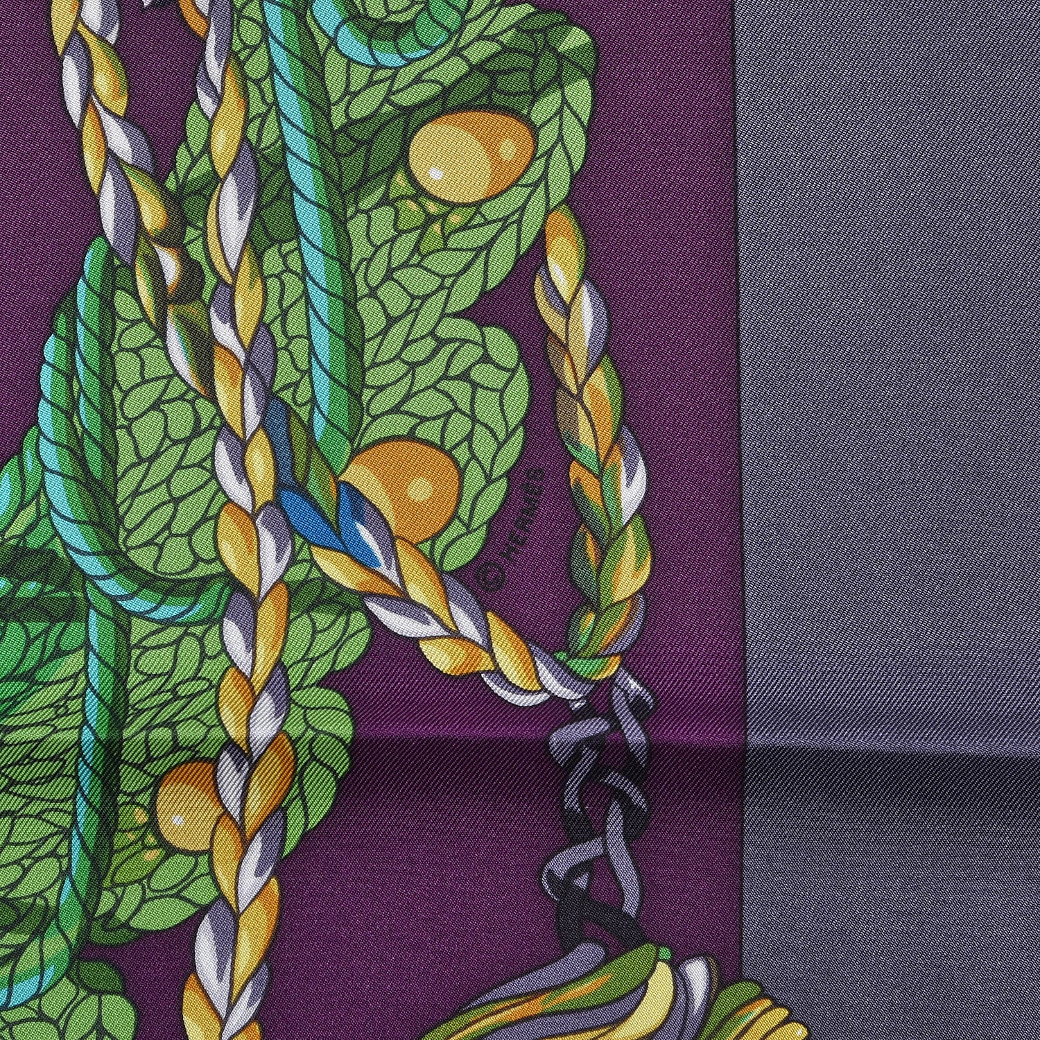 Hermes Silk Le Timbalier Scarf 90 Anthracite Violet Vert 4 of 5