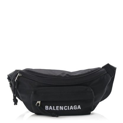 Balenciaga Sport Nylon Logo Embroidered Wheel Belt Bag Black White 1 of 10