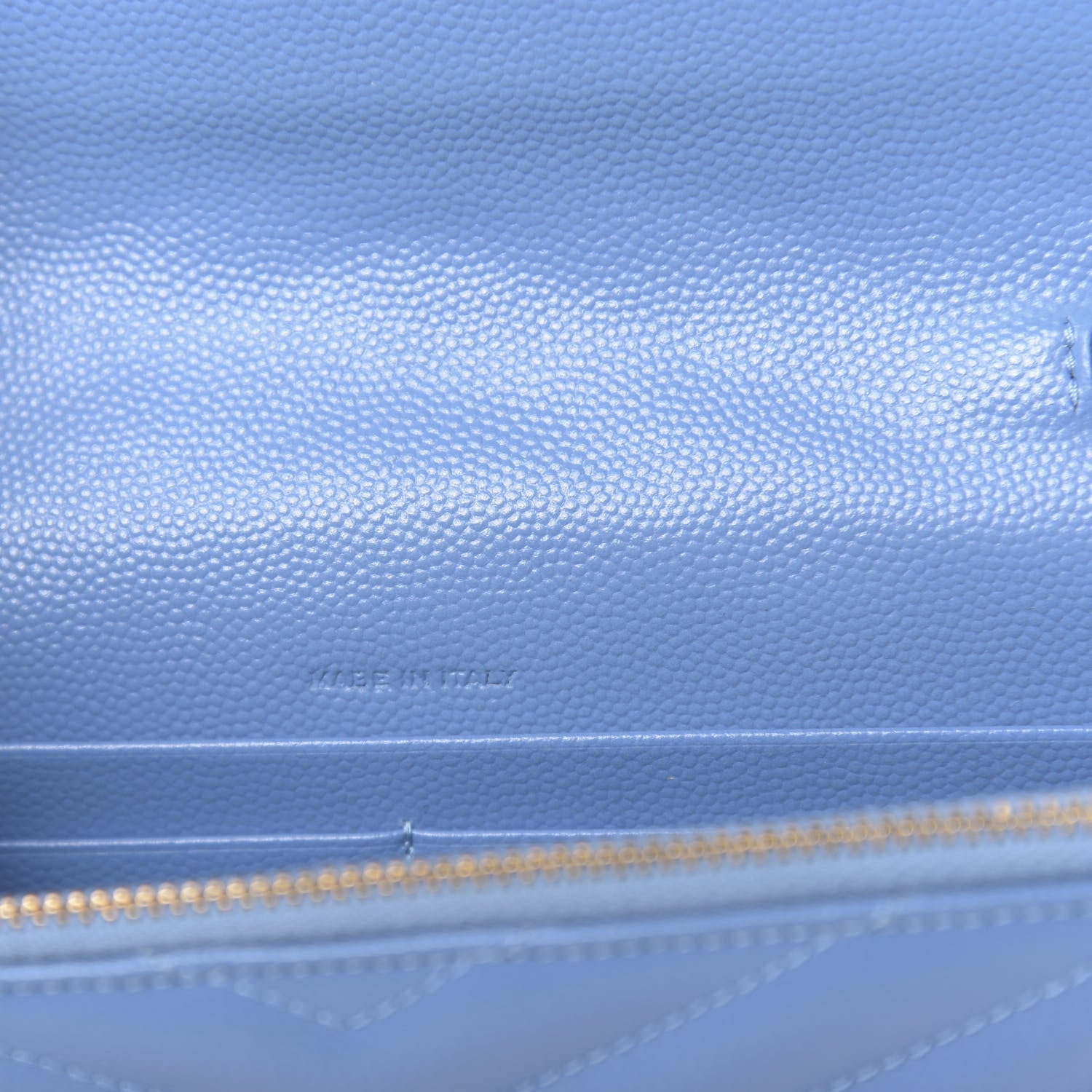 Saint Laurent Grain De Poudre Matelasse Chevron Monogram Envelope Chain Wallet Blue Clair 6 of 11