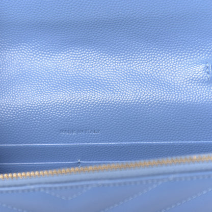 Saint Laurent Grain De Poudre Matelasse Chevron Monogram Envelope Chain Wallet Blue Clair 6 of 11