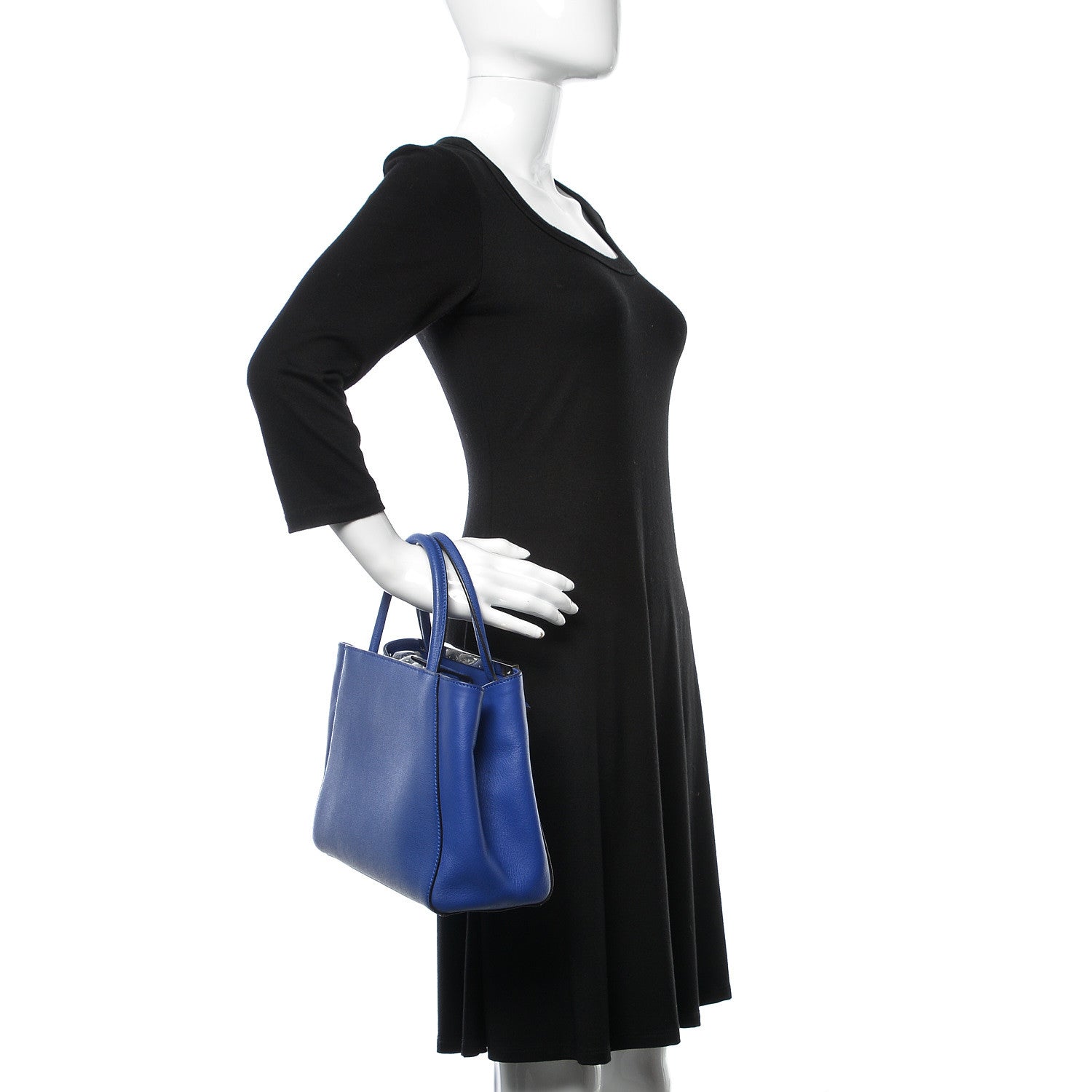 Fendi Vitello Elite Petite 2Jours Tote Blue Neon 2 of 9