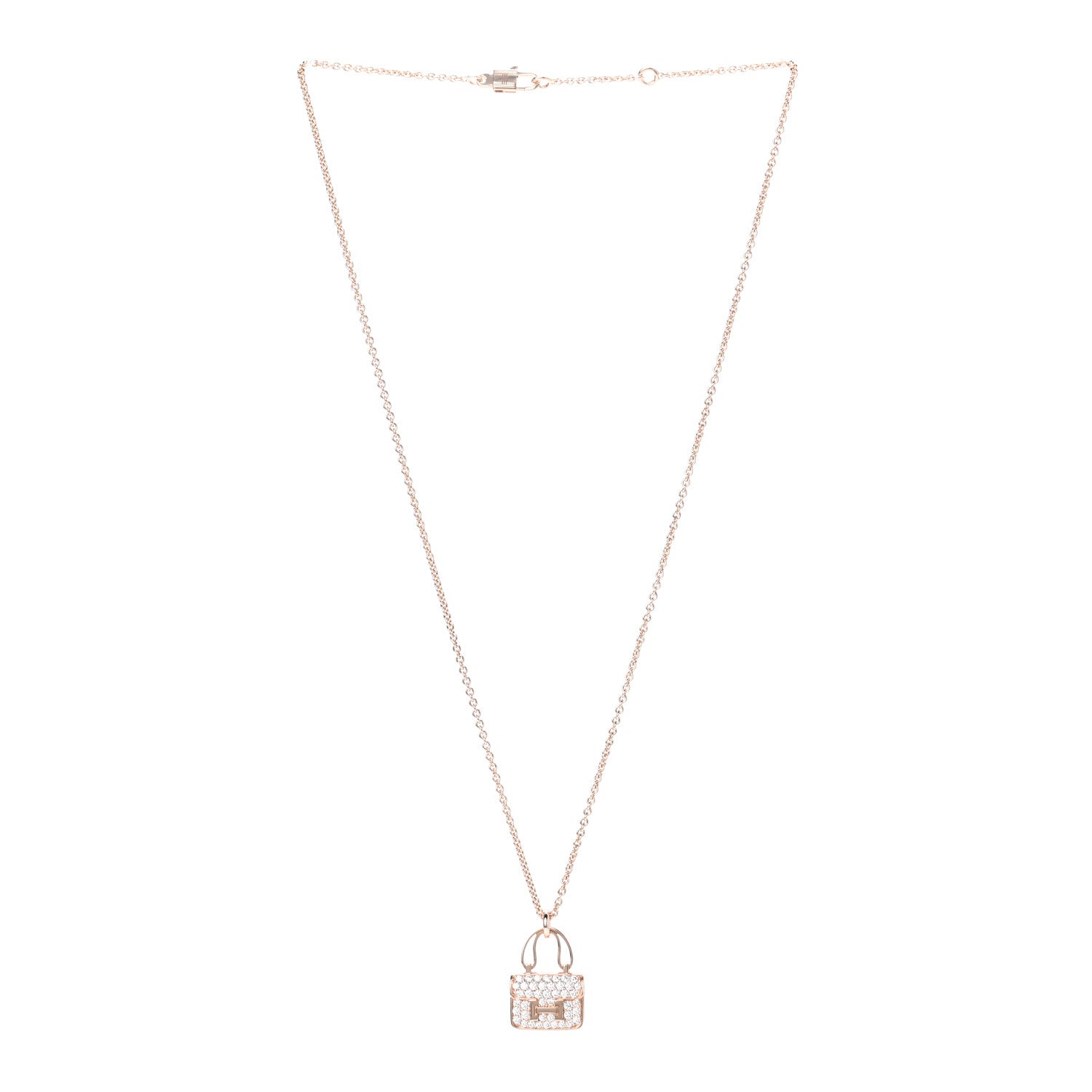 Hermes 18K Rose Gold Diamond Constance Amulettes Pendant Necklace 3 of 6