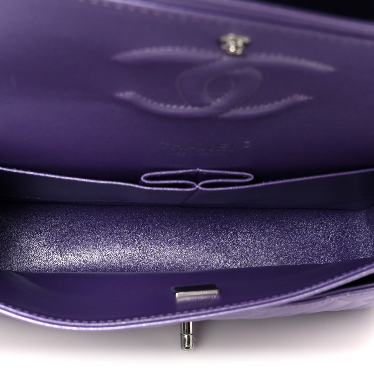 Chanel Metallic Lambskin Quilted Medium Double Flap Purple 4 of 11