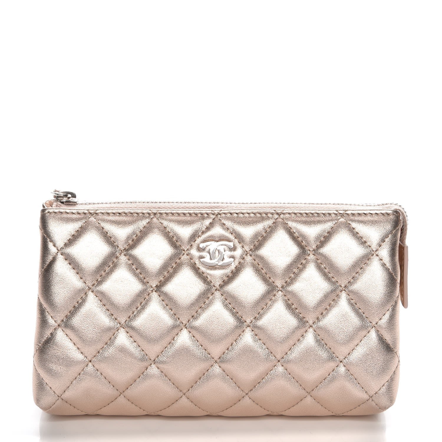 Chanel Iridescent Lambskin Quilted Cosmetic Pouch Light Gold 1 of 9