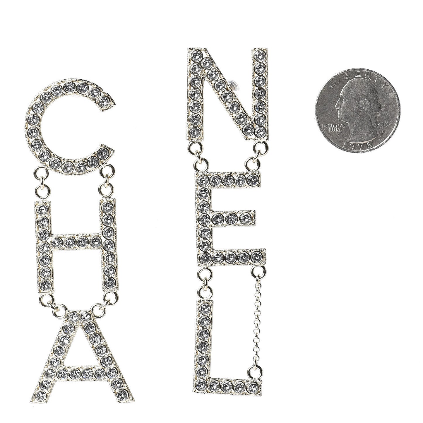 Crystal Cha-Nel Logo Drop Earrings Gold