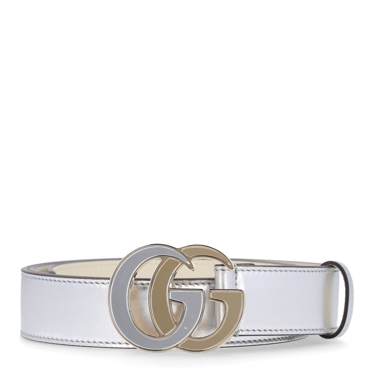Metallic Calfskin Mirror Interlocking G 30mm Belt 100 40 Silver