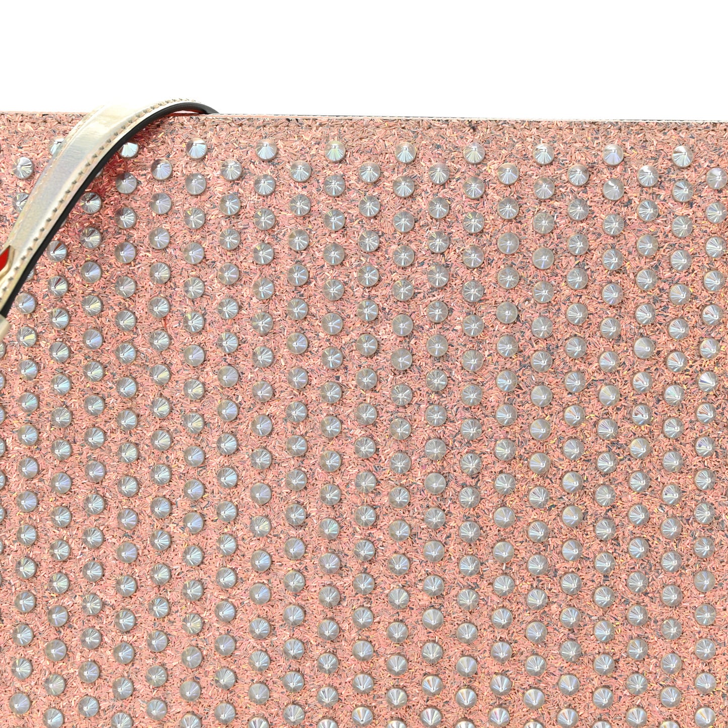 Metallic Calfskin Glitter Quadro Spikes Loubiclutch Rosegold