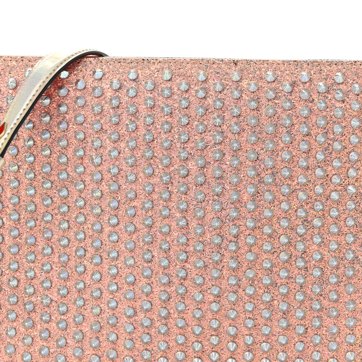 Christian Louboutin Metallic Calfskin Glitter Quadro Spikes Loubiclutch Rosegold 7 of 9