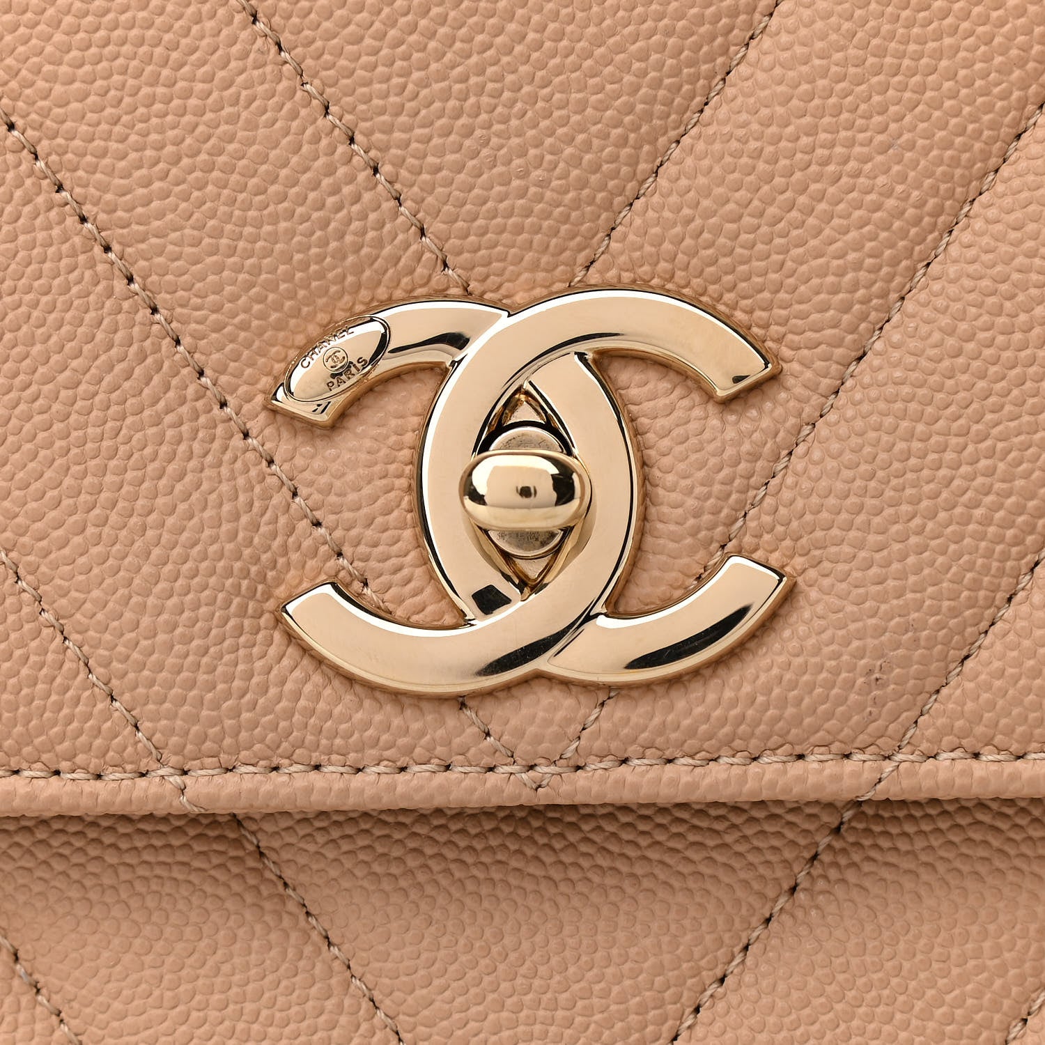Chanel Caviar Chevron Quilted Medium Coco Handle Flap Beige 10 of 11