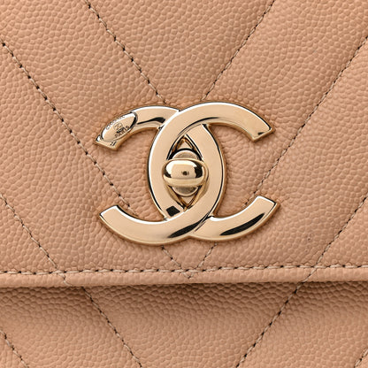 Chanel Caviar Chevron Quilted Medium Coco Handle Flap Beige 10 of 11