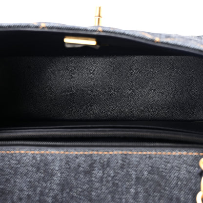 Chanel Denim Quilted Mini Rectangular Flap Dark Blue Orange 5 of 10