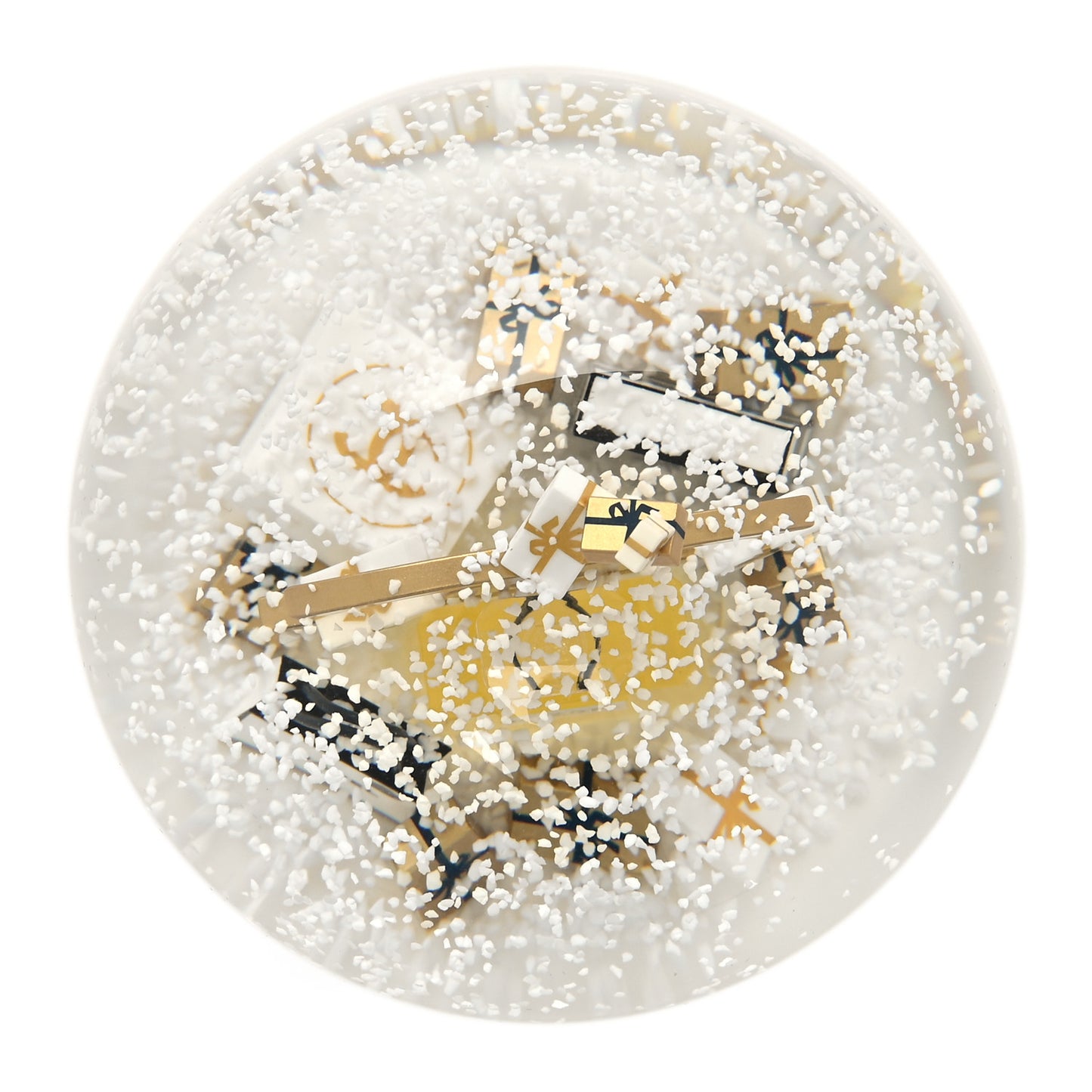 Glass CC Shopping Bag Snow Globe Gold