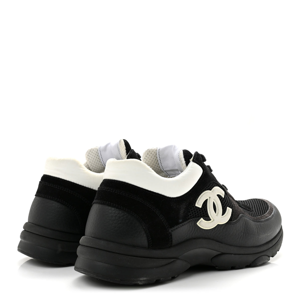 Chanel Mesh Suede Calfskin Grained Calfskin Mens CC Sneakers 44 Black White 5 of 11