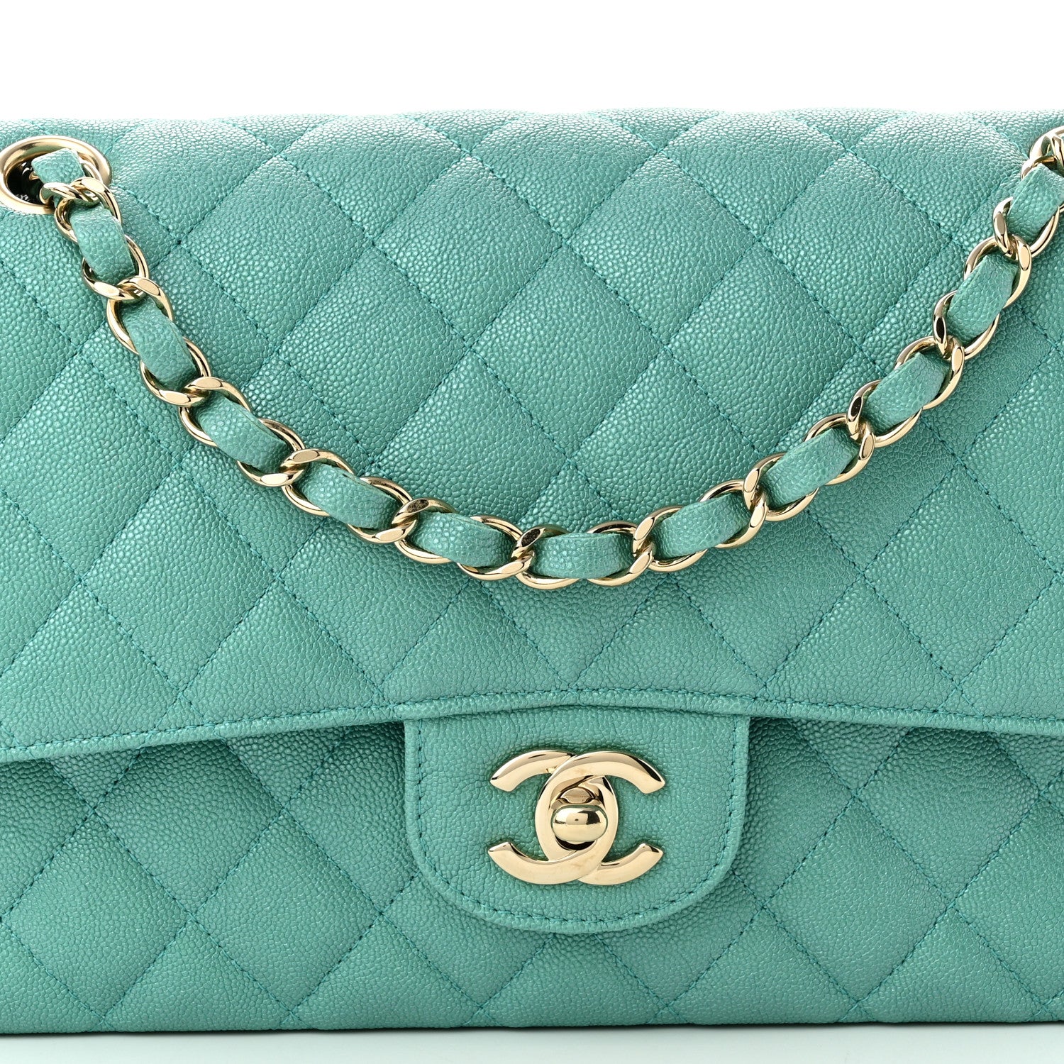 Chanel Iridescent Caviar Quilted Medium Double Flap Green 7 of 10