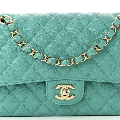 Chanel Iridescent Caviar Quilted Medium Double Flap Green 7 of 10