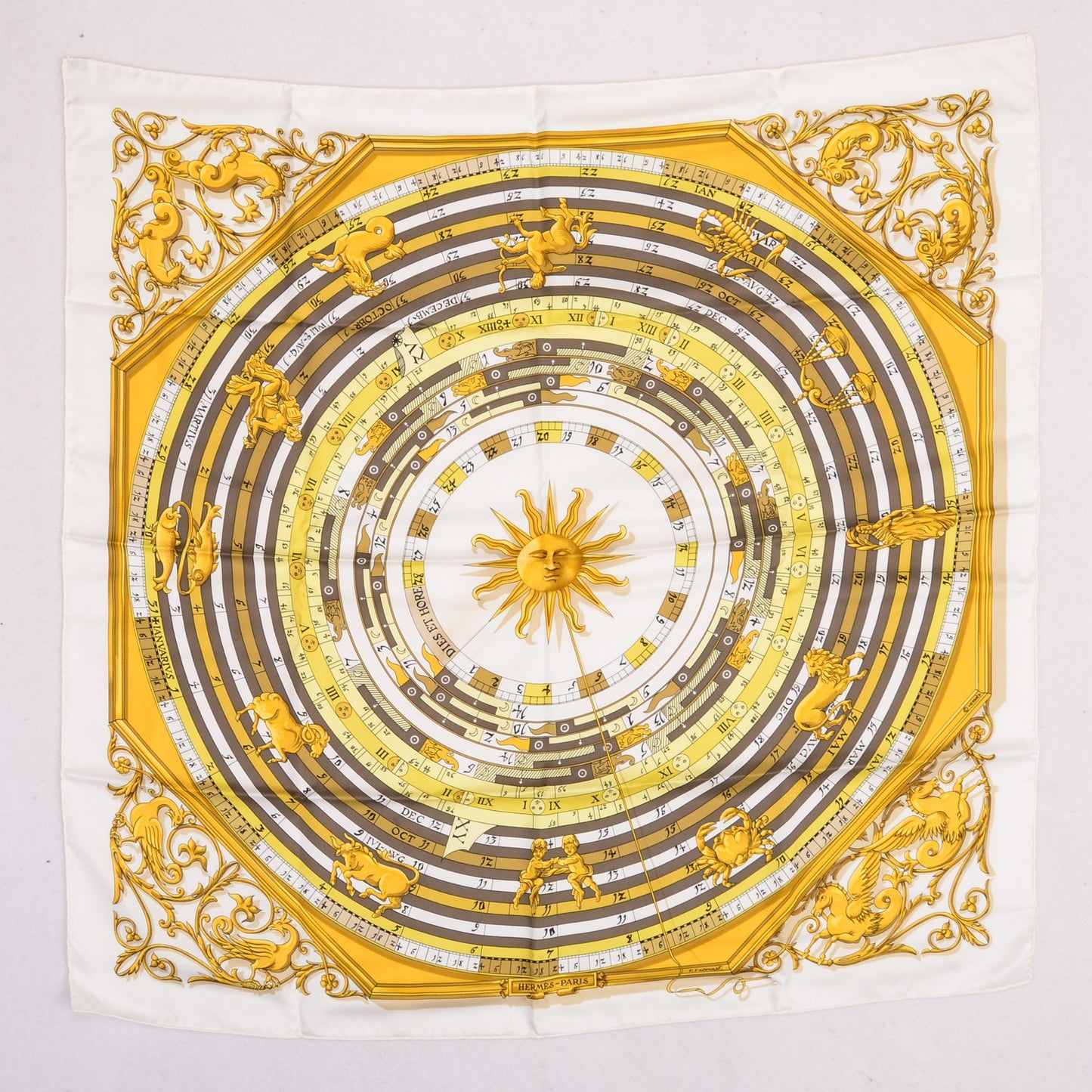 Silk Astrologie Scarf 90 Blanc Or Tilleul
