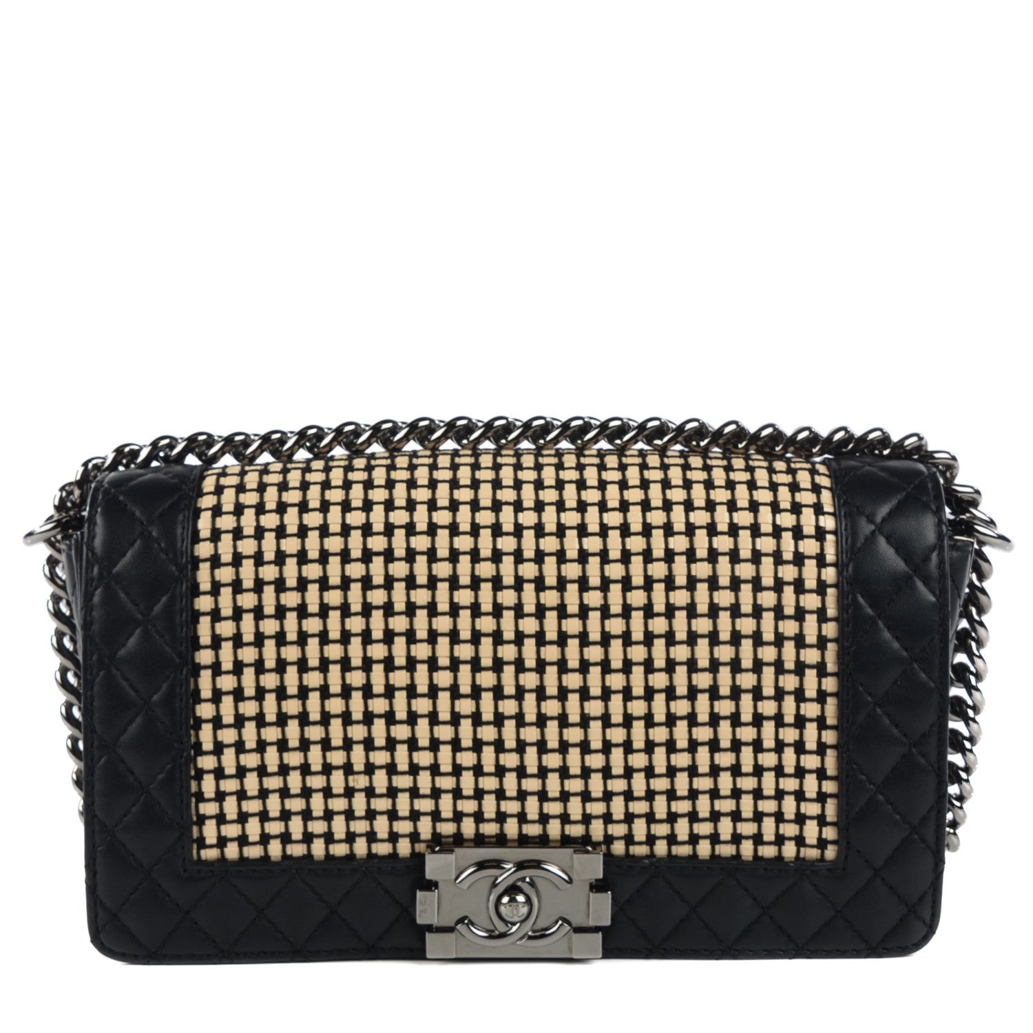 Chanel Calfskin Woven Medium Boy Reverso Flap Black 1 of 9