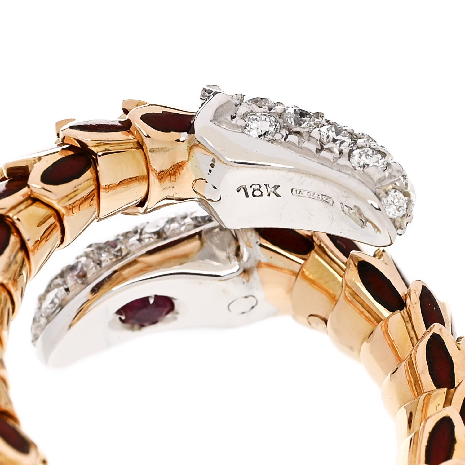 Roberto Coin 18K Yellow White Gold Enamel Diamond Cobra Ring 52 6 Red 4 of 4