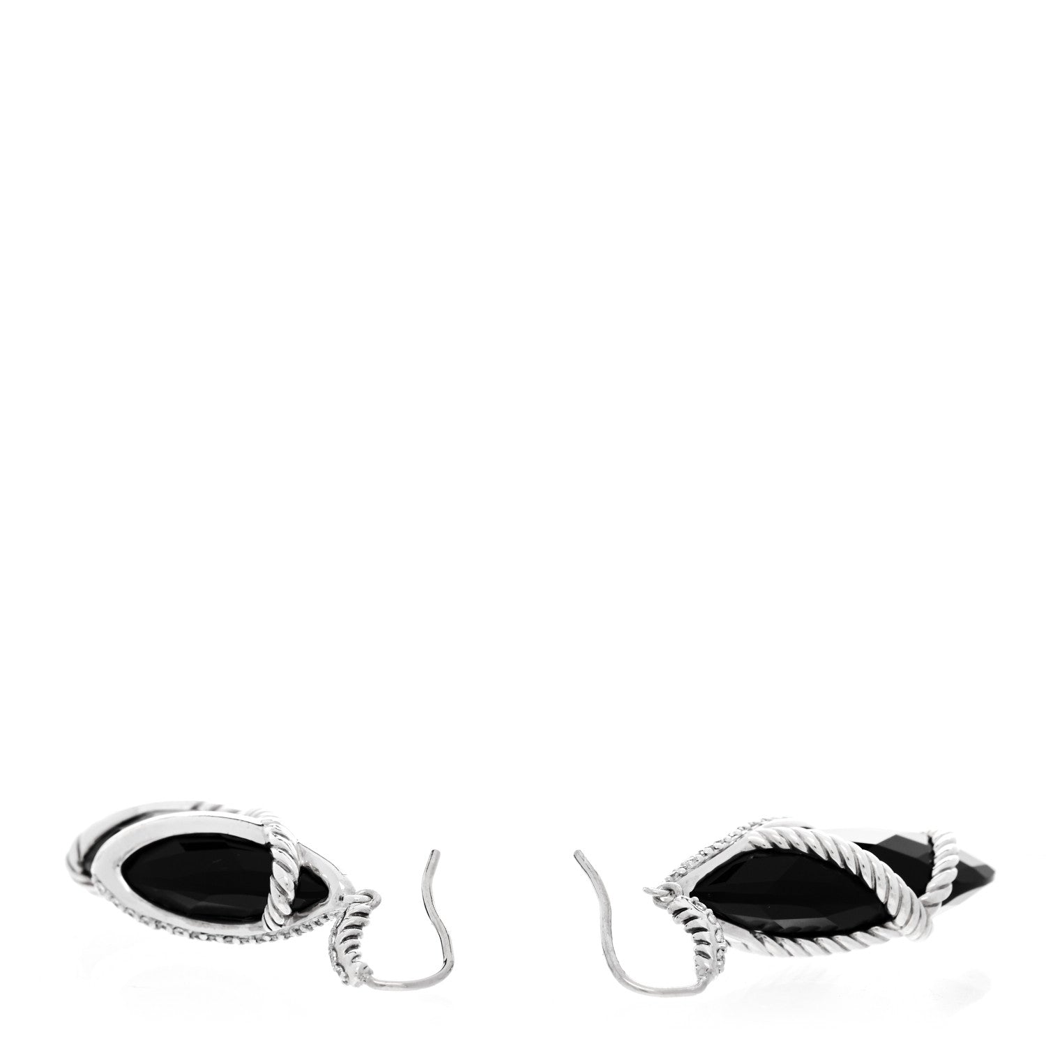 David Yurman Sterling Silver Diamond Black Onyx Cable Wrap Drop Earrings 3 of 4