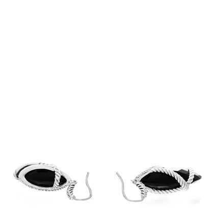 David Yurman Sterling Silver Diamond Black Onyx Cable Wrap Drop Earrings 3 of 4