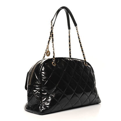 Chanel Shiny Crumpled Calfskin Quilted Maxi Bowling Bag Black 3 of 11