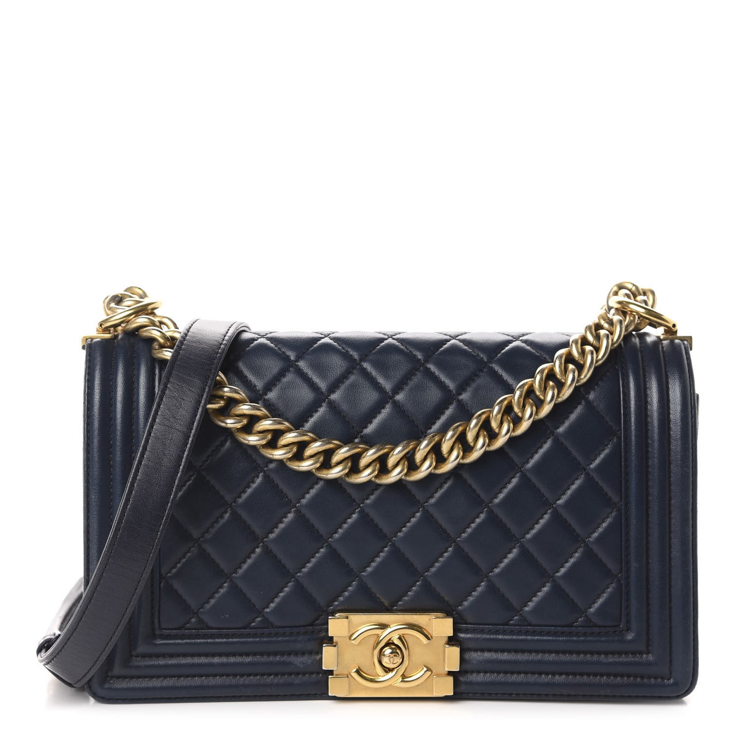 Lambskin Quilted Medium Boy Flap Dark Navy