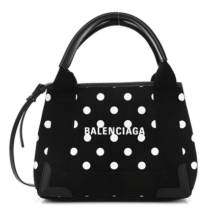 Balenciaga Cotton Canvas Polka Dot Navy Cabas XS Black White 1 of 10