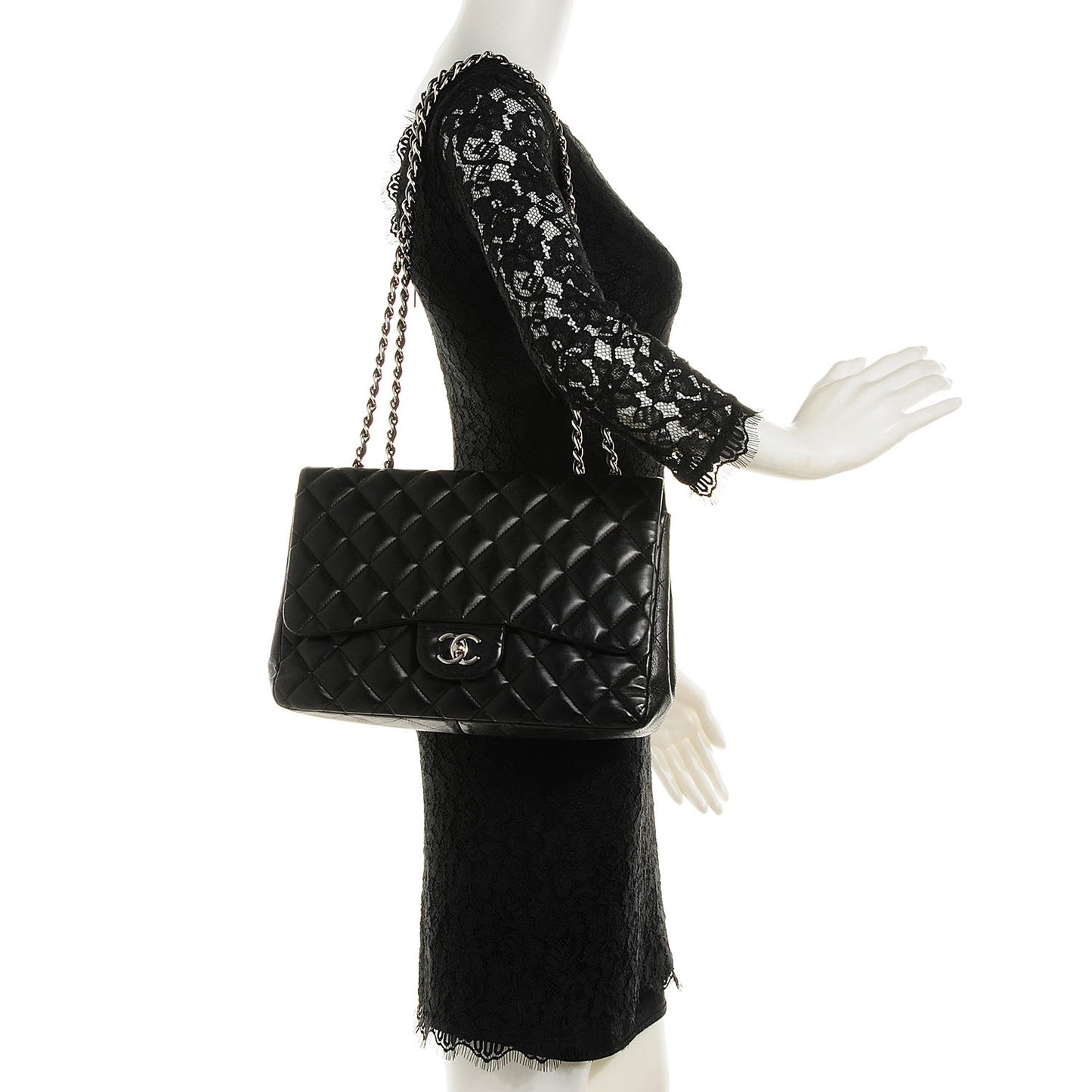 Lambskin Quilted Jumbo Single Flap Black