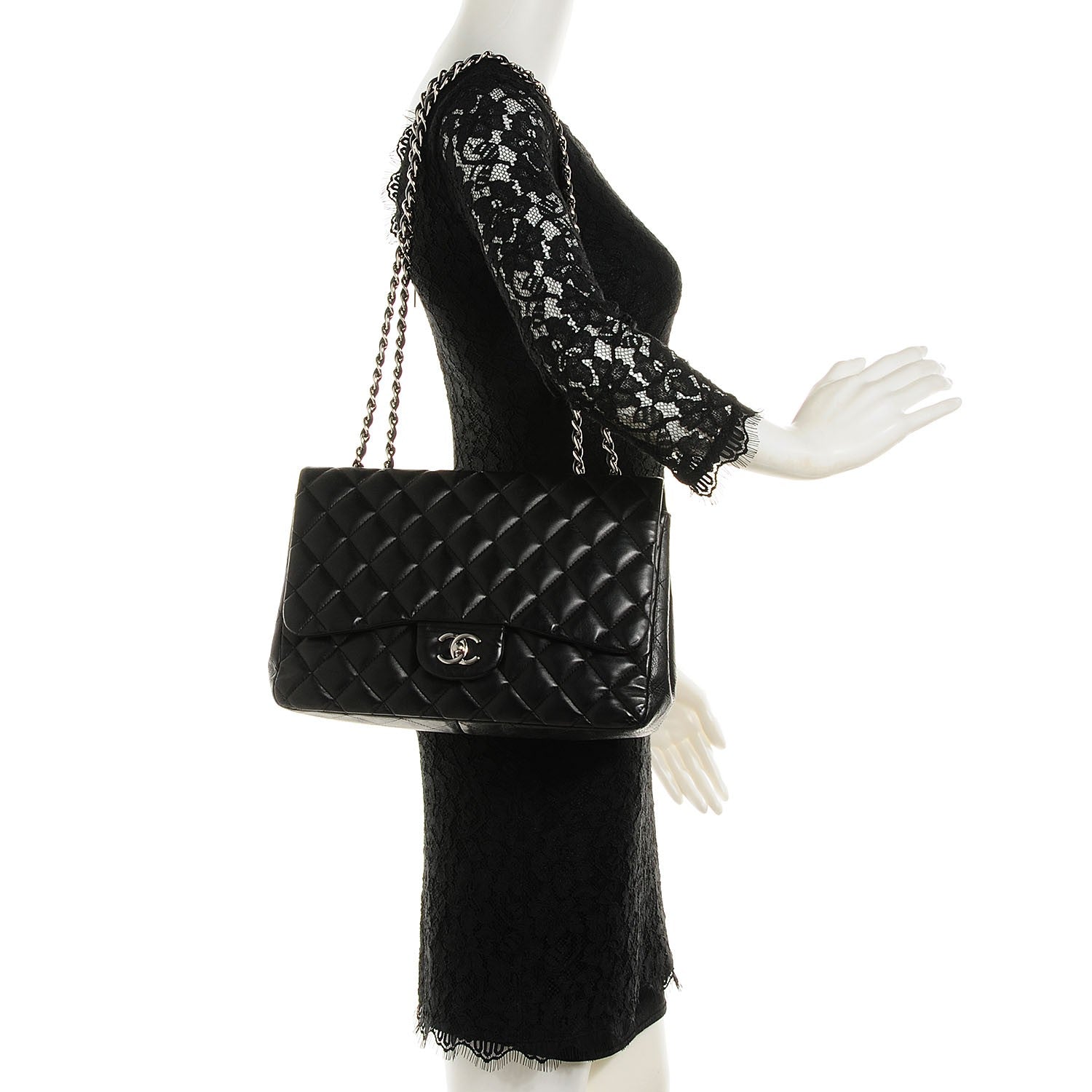 Chanel Lambskin Quilted Jumbo Single Flap Black 2 of 8