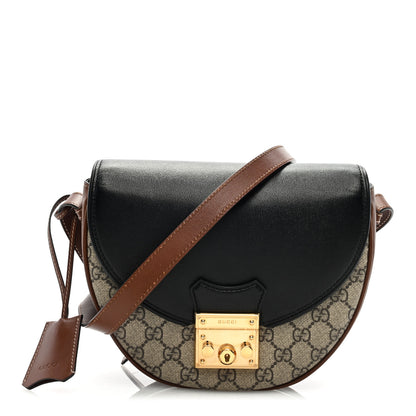Gucci GG Supreme Monogram Calfskin Small Padlock Messenger Shoulder Bag Beige Black Cuir 1 of 9